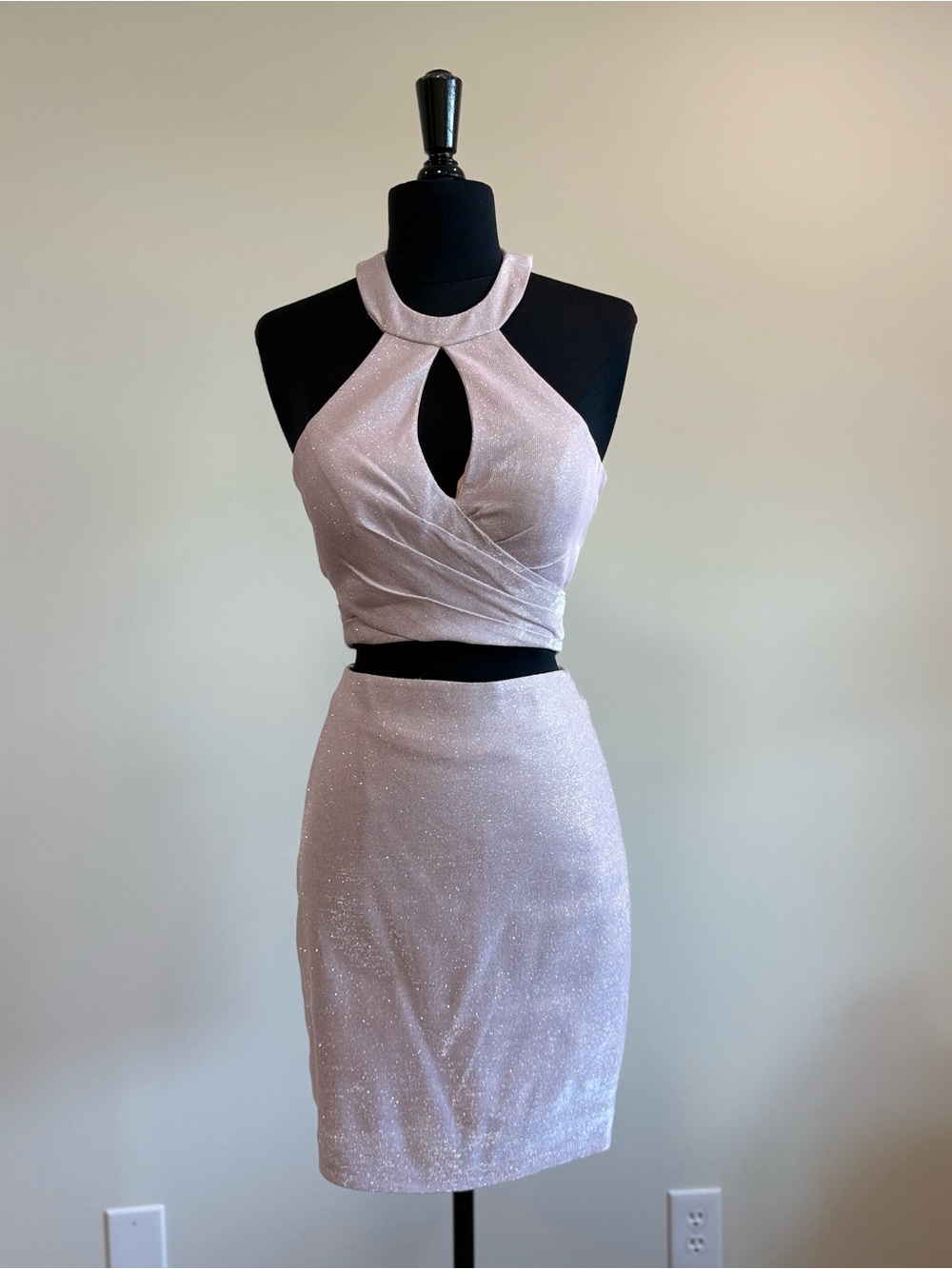 Alyce Paris Shimmery Blush Pink Halter Crop & Pencil Skirt Set